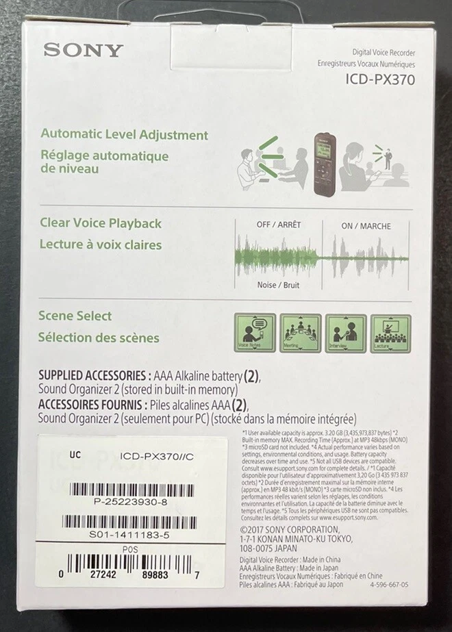 Official Sony Digital Voice Recorder ICD-PX370 [ BLACK ] NEW - Image 2 of 4