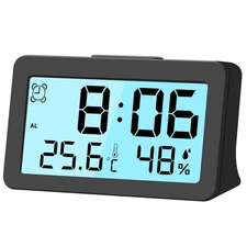 2.7 inch Ultra-mini Travel Alarm Clock Small Digital Clock with Temp Black