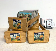 PEACHES RECORDS  TAPES Storage Crate for Cd's and DVD's- Oak stained