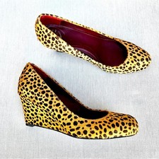 Johnston & Murphy Animal Print Women Leopard Cowhide Pony Hair Wedges size 6.5 
