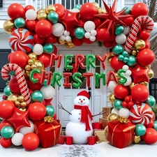 143 Pcs Christmas Balloon Garland Arch Kit-Merry Christmas Banner and Red White 