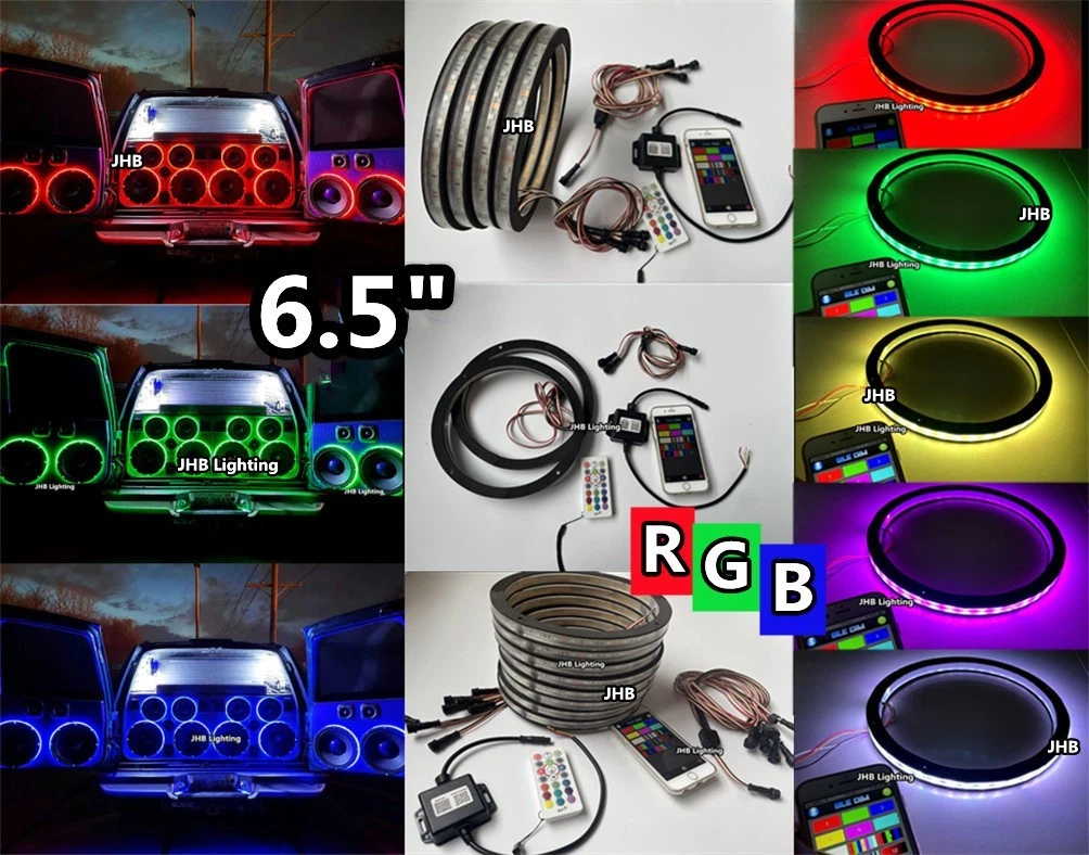 USA 2/4/6 PACK 6.5"RGB LED Loud Speaker Rings Car Trucks Audio Subwoofers Lights
