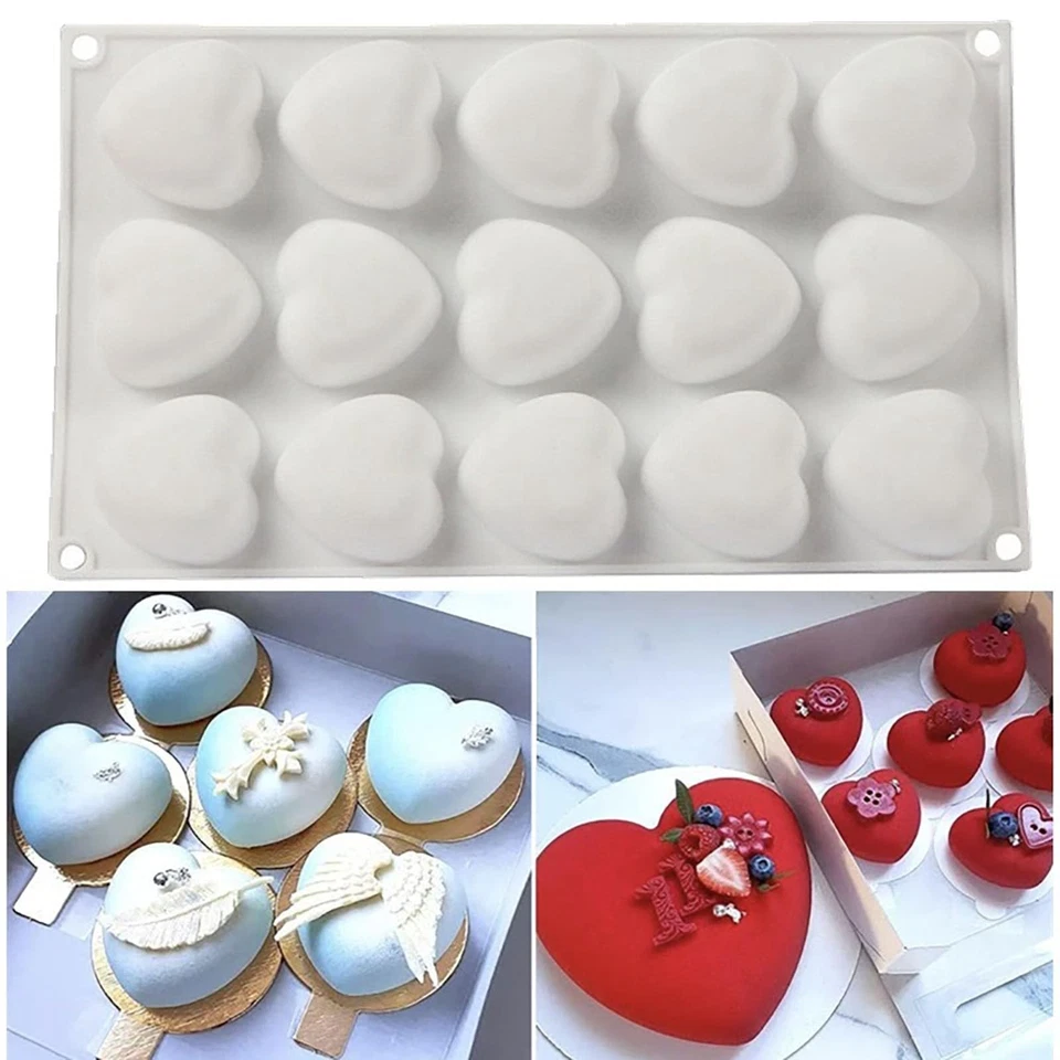 Molde de silicona para hornear mousse de postre francés en forma de corazón Love 3D molde para pasteles (15 C... Foto 4 de 4