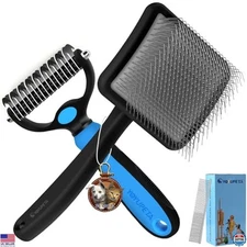 3PC Pet Grooming Kit - Slicker Brush, Undercoat Rake & Comb for Dogs & Cats