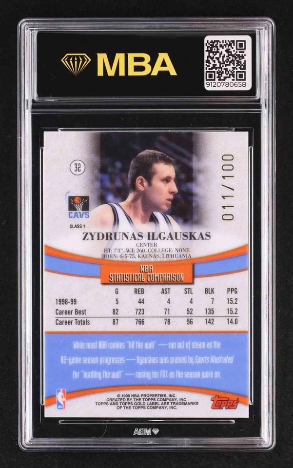 Zydrunas Ilgauskas 1999 Topps Gold Label Clase 1 Rojo/100 #32 MBA 9 Como Nuevo Foto 3 de 3