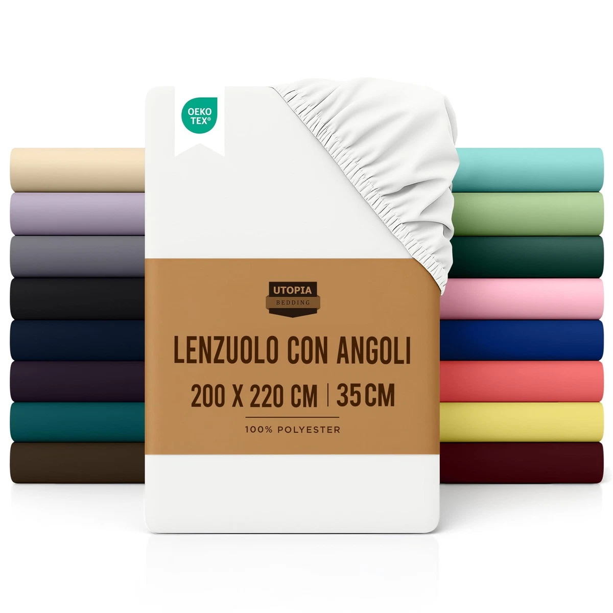 Lenzuolo Con Angoli In Percale Di Cotone 100% Oeko-Tex - 180x200 Cm Con Cuffia Da 30 Cm - Colore Verde, Modello Elysée - STOF - 3