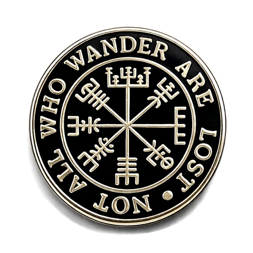 Not All Who Wander Are Lost Pin Badge Vegvisir Viking Enamel Wayfinder Jewellery