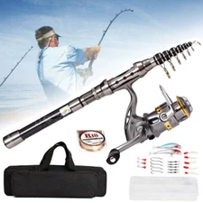 Telescopic Carbon Fiber Fishing Rod Pole Reel Combo Sea Saltwater Freshwater