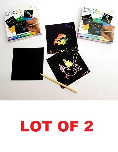 Lot of 2 Scratch Art Rainbow Mini Notes Pen Doodle Pad Black Craft Drawing  Fun