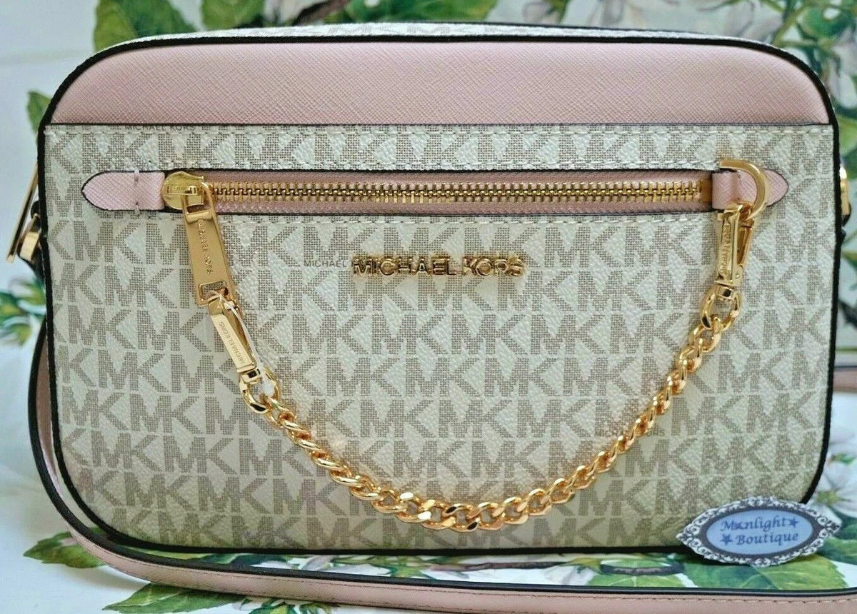 Michael Kors Jet Set Signature Large East West Zip Chain Crossbody Powder  Blush Multi