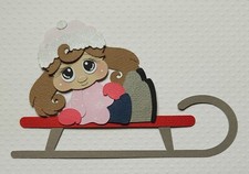 Sledding Girl Brown Hair. Scrapbook, Card Making Paper Piecing