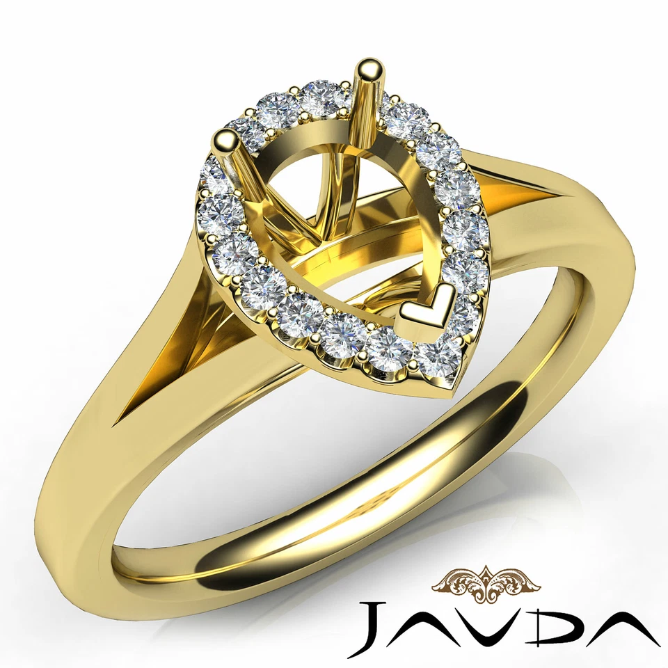 Pear Diamond Wedding Engagement Semi Mount Halo Pave Setting Ring 0.20Ctw. - Image 2 of 4