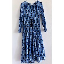 Mud Pie Dress Womens Medium Blue Midi Tassels Boho Beach Resort Coastal Preppy