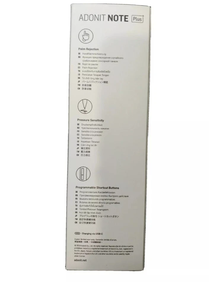 Lápiz óptico Adonit Note+ Plus (cargador incluido)+rechazo de palma, sensibilidad a la presión Foto 3 de 3