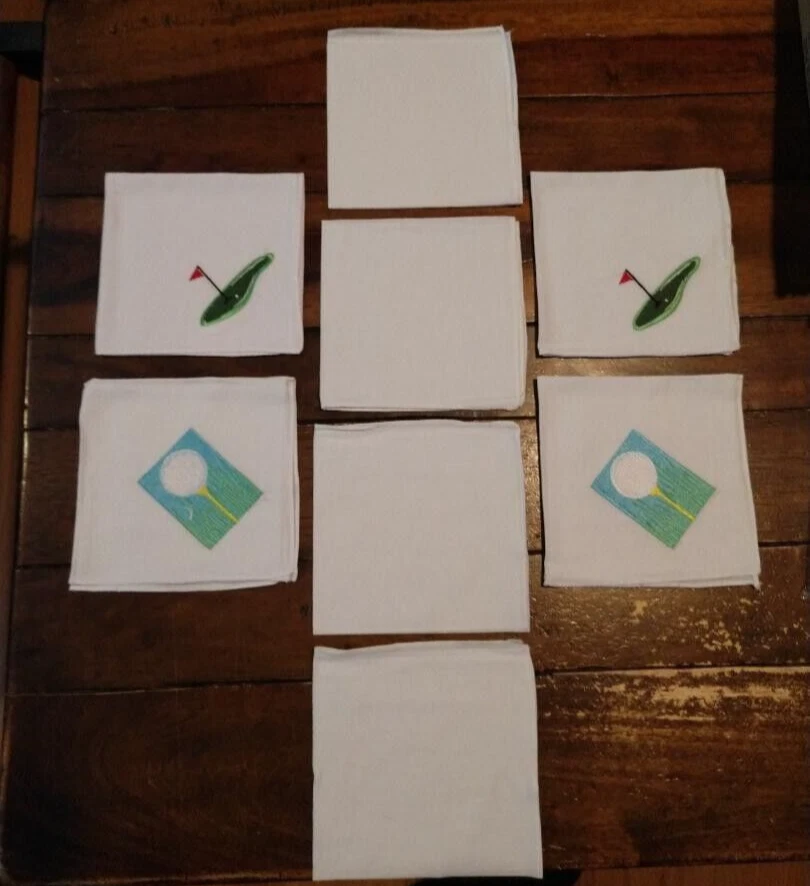 Golf Embroided Solid Handkercheif Set of 8  -  10.5 x 10.5 inch - Image 2 of 2