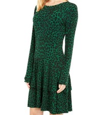 NWT $98 MICHAEL Michael Kors Cheetah Print Flounce Matte Jersey Dress Moss S L