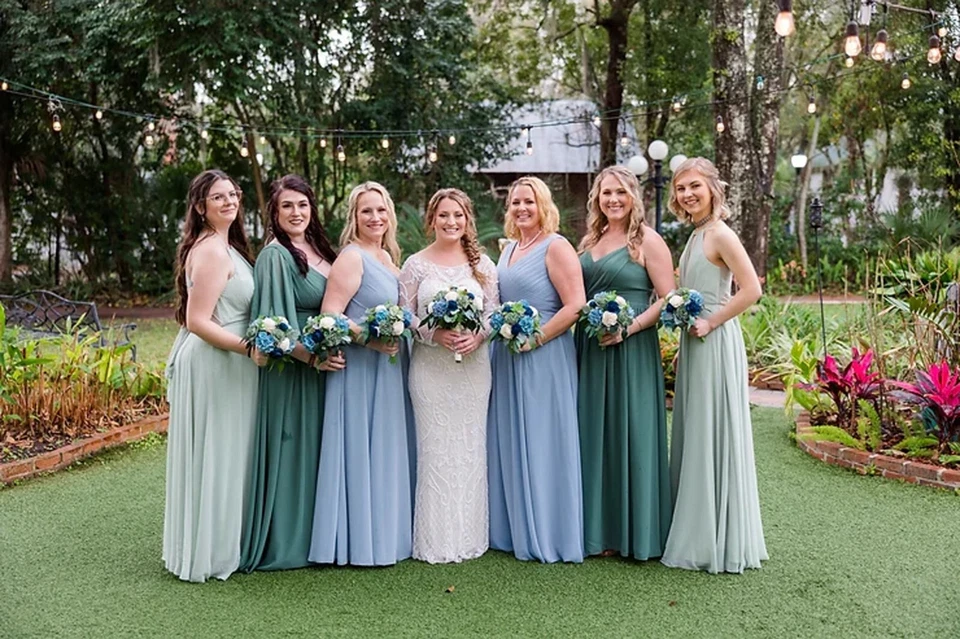 Dusty Blue Sage Navy Sola Wood Succulent Bridal Bouquet White Wedding Flowers - Image 4 of 4