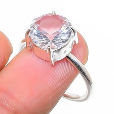 White Topaz Gemstone Handmade 925 Sterling Silver Jewelry Ring Size 8 US 