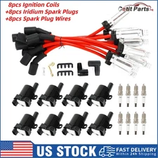 Set of 8 Round Ignition Coil Pack UF262 with Spark Plug and Wire For Chevy GMC