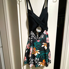 B2PRITY Women  s Swimdress 2XL Black Tropical Floral Spaghetti Strap Adjustable