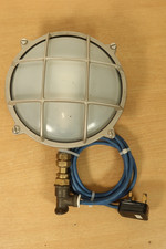 Vintage Metal Caged Bulkhead Wall Ceiling Lamp Light Round Glass Nautical WORKIN