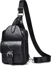 Men's Leather Crossbody Sling Bag - Anti-Theft Multi-pocket Shoulder Black