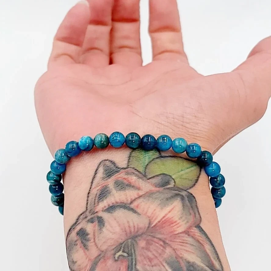 Blue Apatite 6mm Round Bead Healing Chakra Reiki Handcraft Women Bracelet Gifts - Image 3 of 3