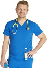 Cherokee Atmos Men's V-Neck Scrubs Top CK719A ROY Royal Free Shipping