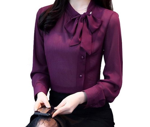 Long Sleeve Chiffon Women Blouse Shirt 