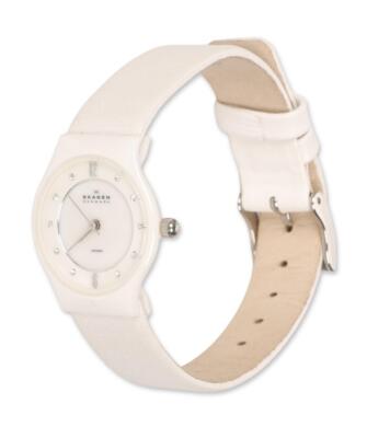Skagen 302593 White Leather Ceramic Women's Watch 233xsclw