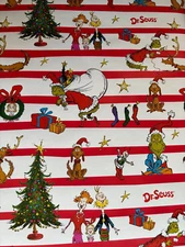 Grinch Red & White Stripes Christmas Gift Wrapping Paper 2 Yard FOLDED Decoupage