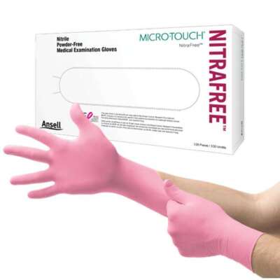 Micro-Touch NitraFree Nitrile Small Powder-Free Exam Gloves Pink
