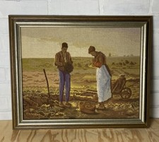 Framed Needlepoint Picture THE ANGELUS Jean-Francois Millet Royal Paris VTG 1980