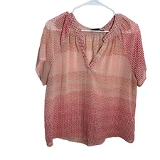 ANA Blouse Women's Petite Large Colorful V-Neck Sheer A New Approach Shirt Top