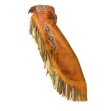 CustomMade Western Chinks Leather Chaps Fringes Floral Tooled Yoke Buckle Closur
