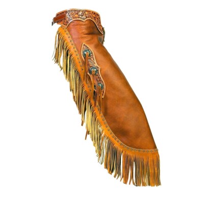 CustomMade Western Chinks Leather Chaps Fringes Floral Tooled Yoke Buckle Closur