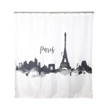 Mainstays Gray Paris Fabric Shower Curtain Set (71 in x 71 in) WM205871 Rings