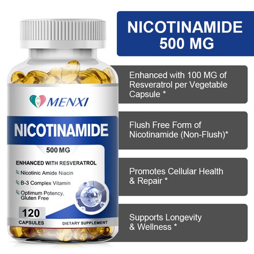 Skin Whitening Supplement - Nicotinamide 500mg Natural Anti-aging - 120 Capsules - Picture 2 of 12