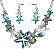Beautiful Filigree Starfish Pendant and Earrings Set & 18" Chain Fast Shipping