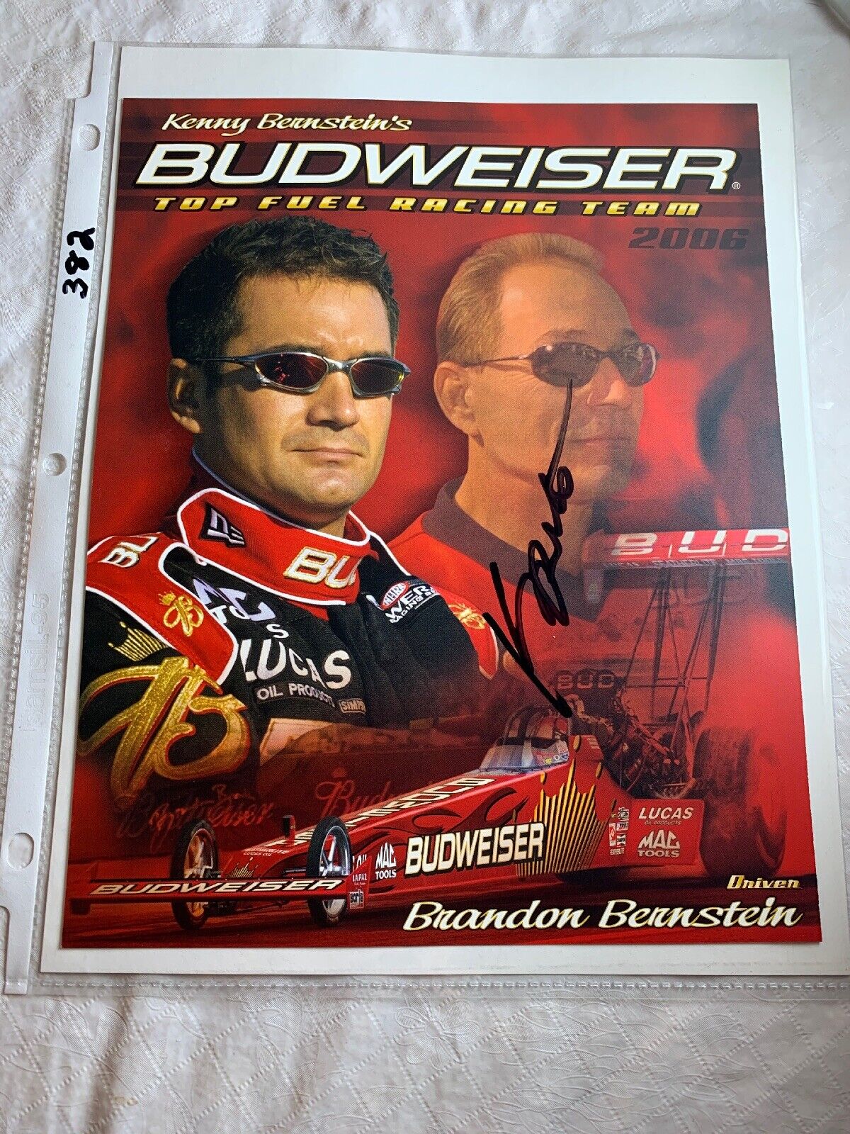 Signed Kenny Bernstein Budweiser Top Fuel Dragster NHRA Photo Ca