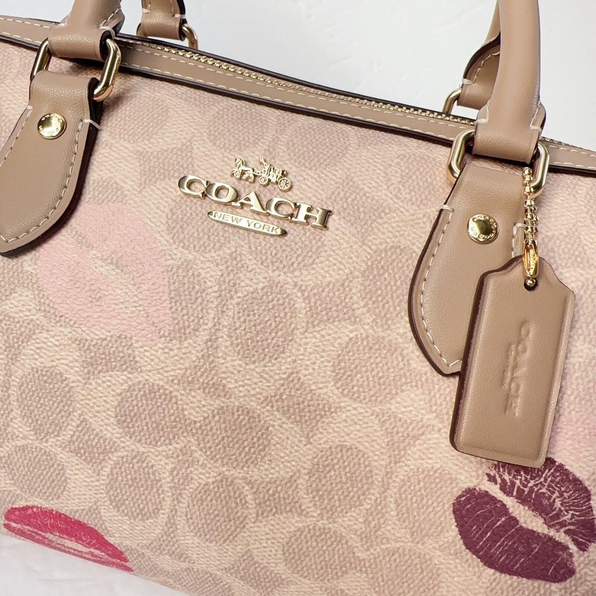 NWT Coach Rowan Satchel Bag In Signature Canvas With Lips NWT Coach Rowan Satchel Bag In Signature Canvas With Lips