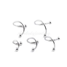 16G Silver Steel SPIRAL TWISTER LIP TRAGUS EYEBROW RING With 3mm Balls