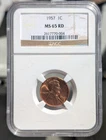 1957 United States 1c One Cent Wheat Penny - MS65 RD NGC