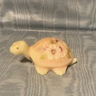 Vintage Rare Fenton  Hand Painted Yellow Satin Glass Turtle  Figurine      USA