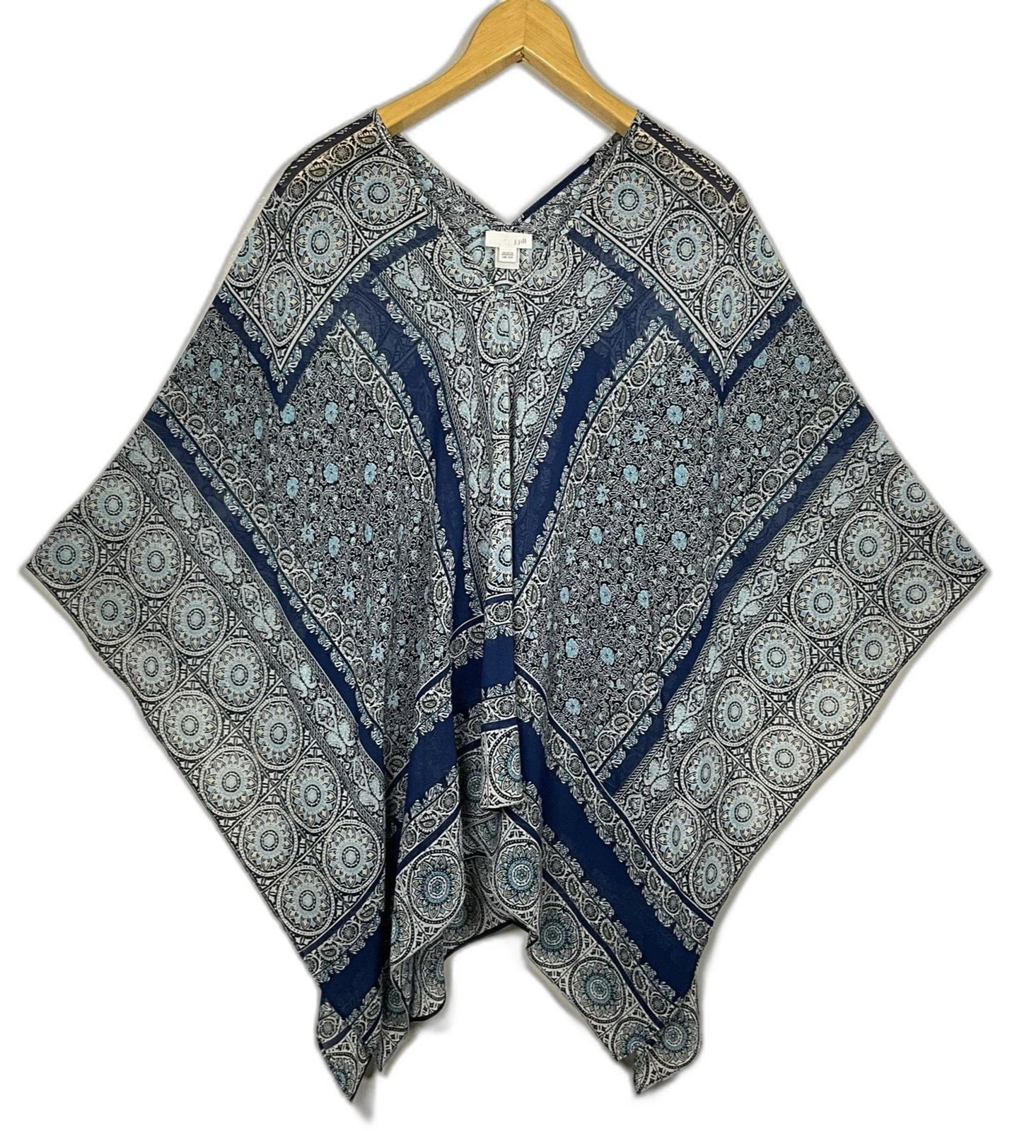 J. Jill Blue Poncho Top Paisley Floral Beachy Fairycore Semi Sheer Size One Size