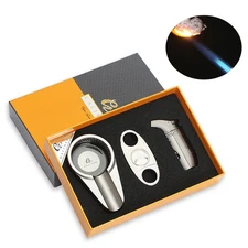 Galiner Windproof Cigar Lighter Punch and Cutter Metal Holder Ashtray Gift Box