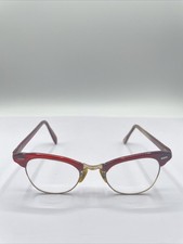 Vtg BAUSCH  LOMB RED 1/4 18-44 Horned Rim Eyeglasses Frames 12K GF