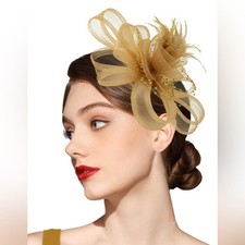 Fascinators Hat Women Tea Party Headband Flower Cocktail Mesh One Size Yellow