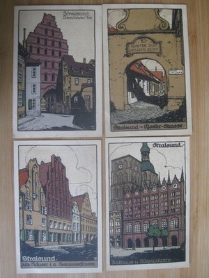 Bundle 4 x old original stone print postcard artist postcard Stralsund Pomerania