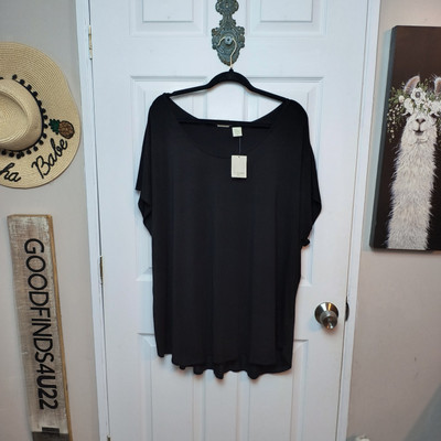 St Tropez Plus Size 3X Shirt Top Black Scoop Neck Short Sleeve Stretch Woman